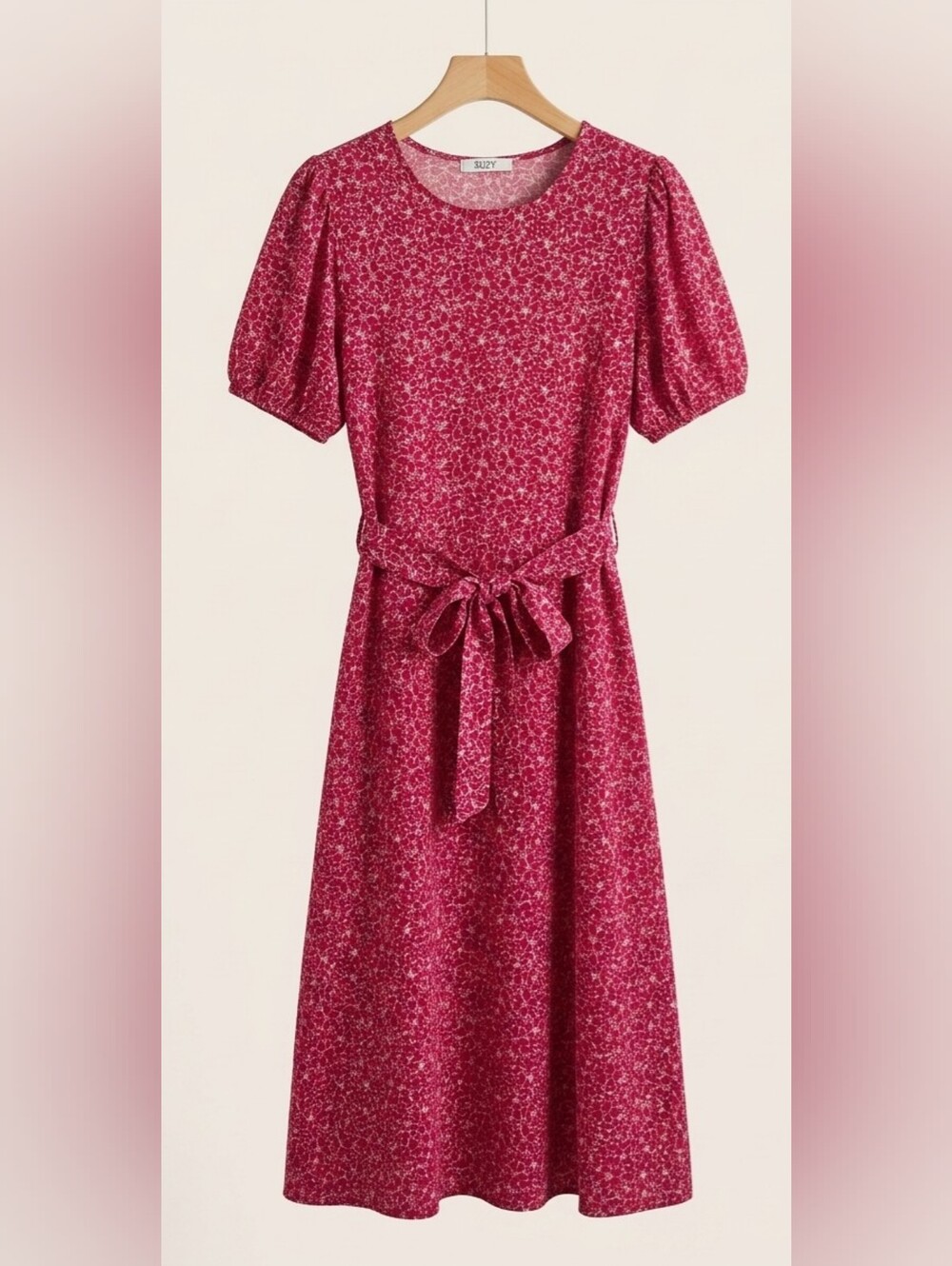 Suzy Floral Puff-Sleeve Midi Dress with Waist Tie – Size Small (Used Like New)